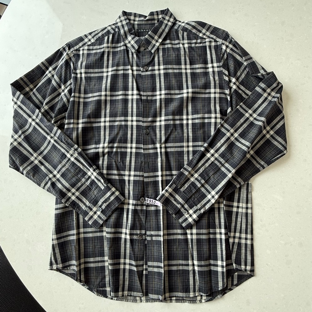 Theory Black and White Plaid Button Down Shirt